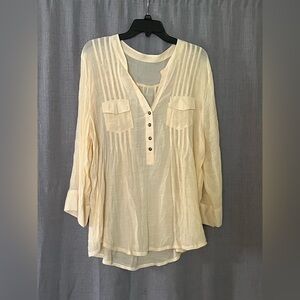 Light Yellow Women's Button-Front Pintuck Tunic Top